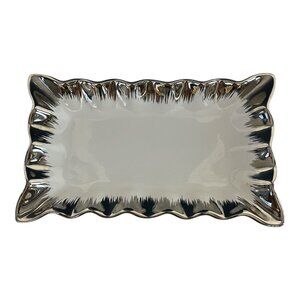 Nicole Miller Home Silver Ceramic Rectangular Ruffled Edge Serving Platter – 10